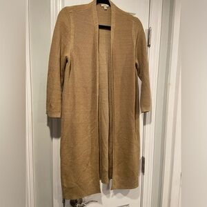 Talbots Gold Metallic 3/4 Sleeve Knit Cotton Blend Duster Open Cardigan Size M